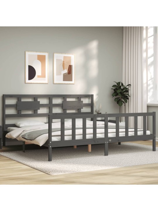 Rám postele s čelem šedý 200 x 200 cm masivní dřevo