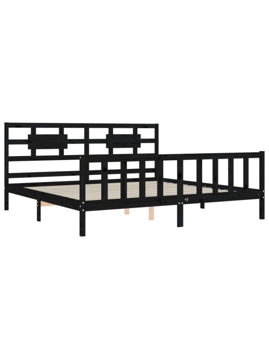 Rám postele s čelem černý 200 x 200 cm masivní dřevo