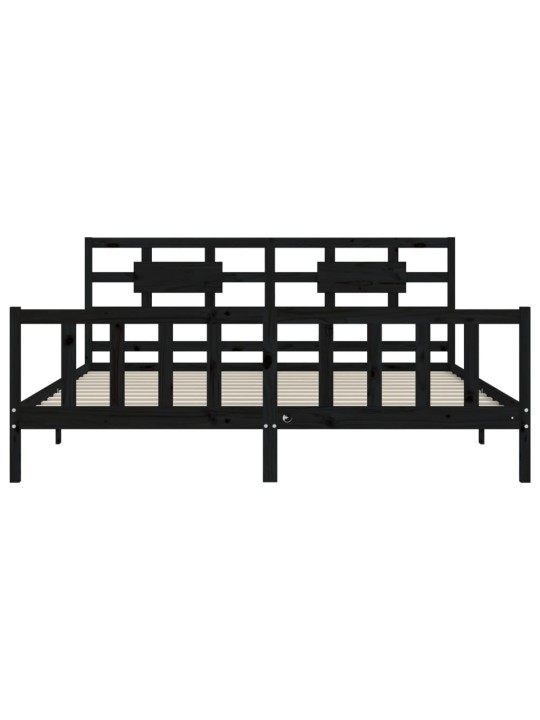 Rám postele s čelem černý 200 x 200 cm masivní dřevo