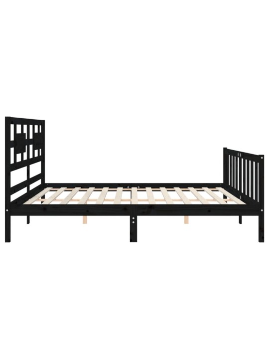 Rám postele s čelem černý 200 x 200 cm masivní dřevo
