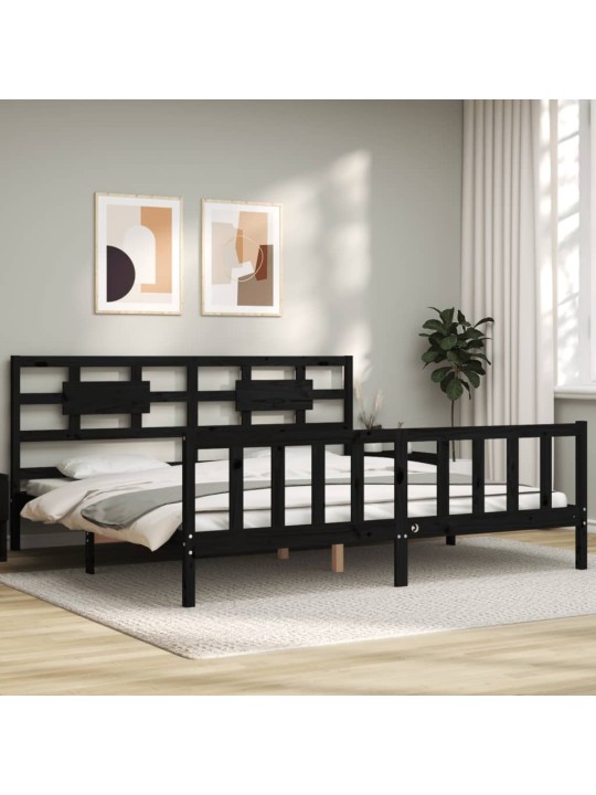 Rám postele s čelem černý 200 x 200 cm masivní dřevo