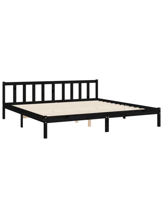 Rám postele s čelem černý 200 x 200 cm masivní dřevo