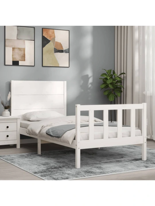 Rám postele s čelem bílý Small Single masivní dřevo