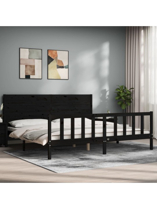 Rám postele s čelem černý 200 x 200 cm masivní dřevo