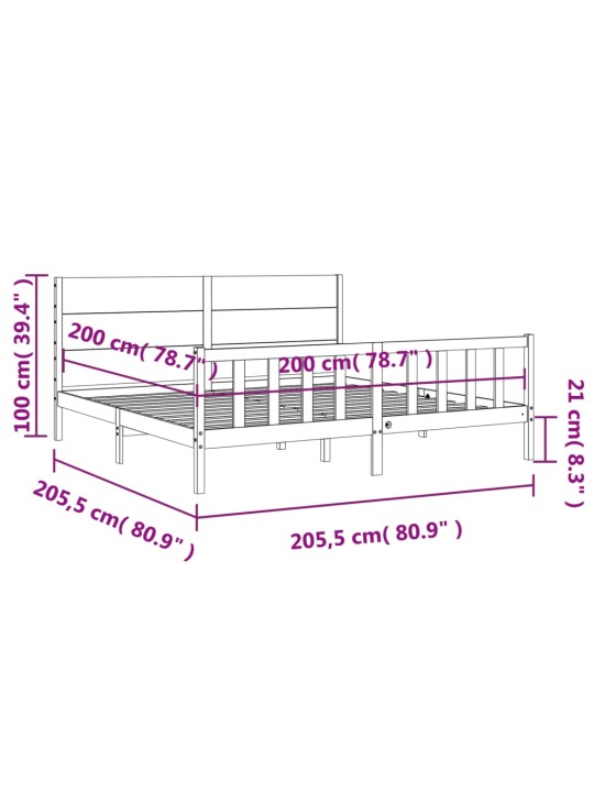 Rám postele s čelem černý 200 x 200 cm masivní dřevo