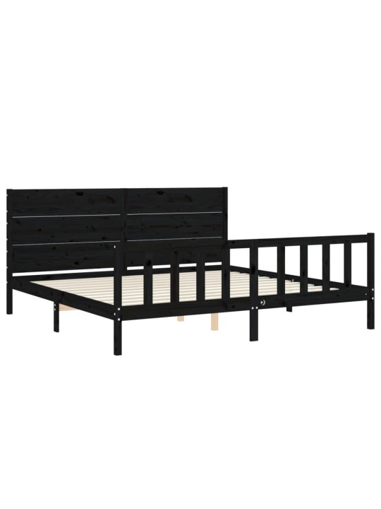 Rám postele s čelem černý 200 x 200 cm masivní dřevo
