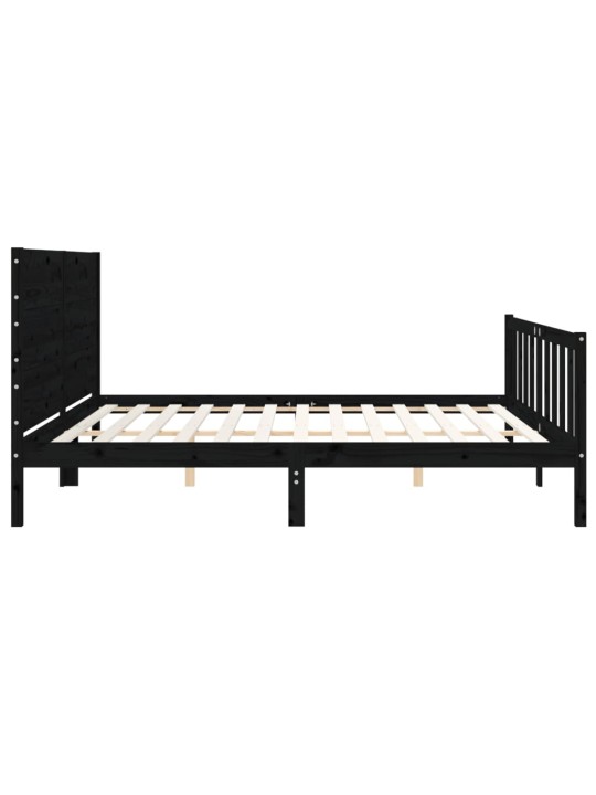 Rám postele s čelem černý 200 x 200 cm masivní dřevo