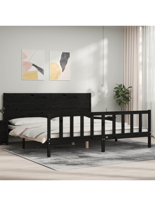 Rám postele s čelem černý 200 x 200 cm masivní dřevo