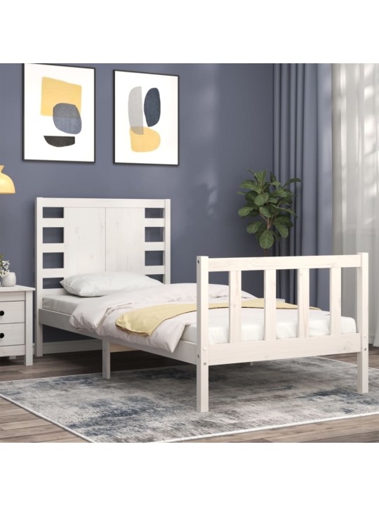 Rám postele s čelem bílý Small Single masivní dřevo