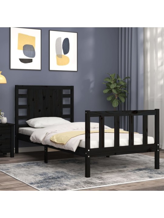 Rám postele s čelem černý 100 x 200 cm masivní dřevo