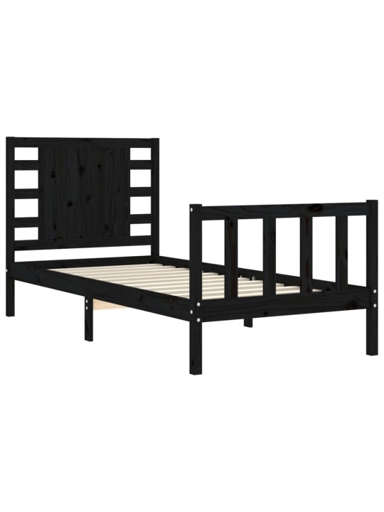 Rám postele s čelem černý 100 x 200 cm masivní dřevo