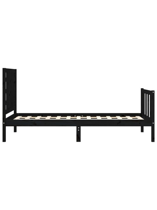 Rám postele s čelem černý 100 x 200 cm masivní dřevo