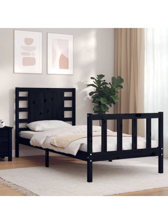Rám postele s čelem černý 100 x 200 cm masivní dřevo