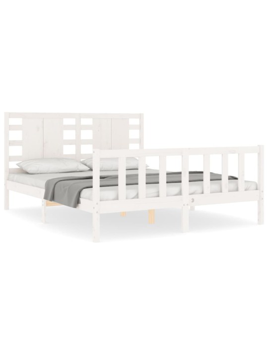 Rám postele s čelem bílý King Size masivní dřevo
