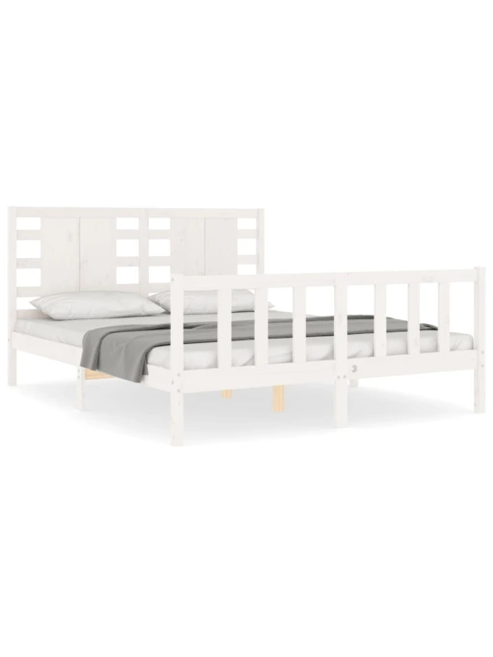 Rám postele s čelem bílý King Size masivní dřevo