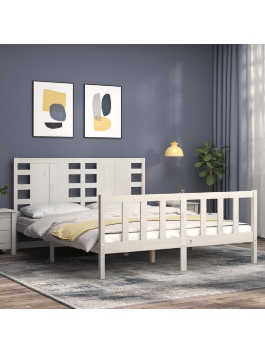 Rám postele s čelem bílý King Size masivní dřevo