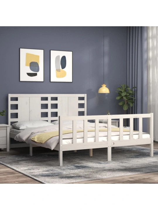 Rám postele s čelem bílý King Size masivní dřevo