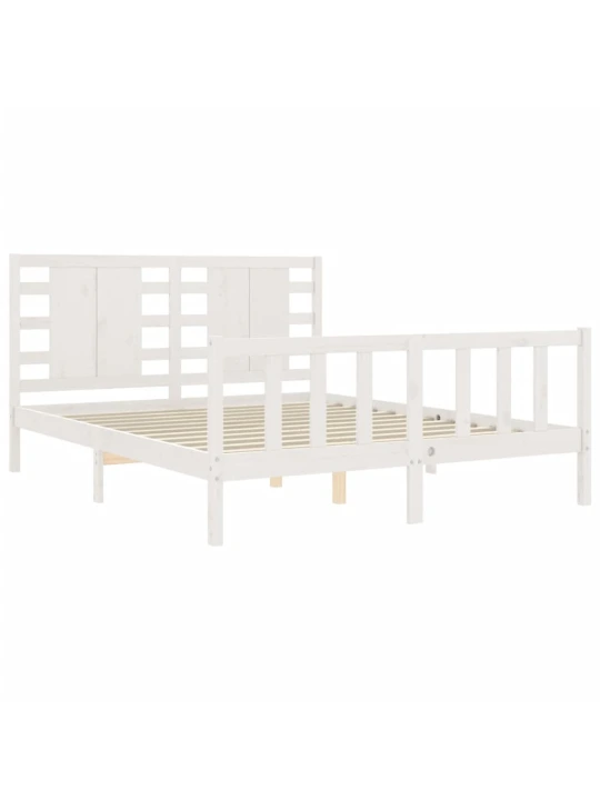 Rám postele s čelem bílý King Size masivní dřevo