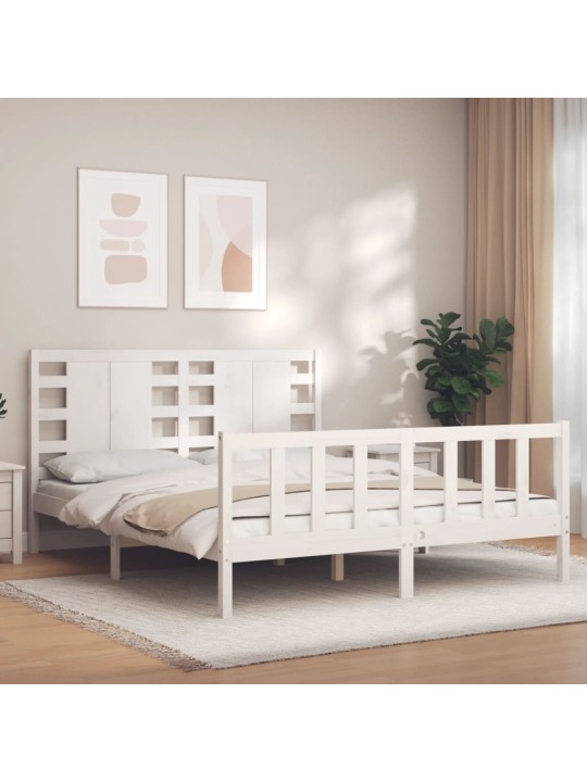 Rám postele s čelem bílý King Size masivní dřevo