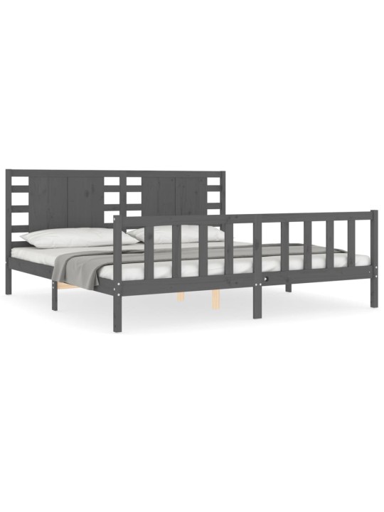 Rám postele s čelem šedý 200 x 200 cm masivní dřevo