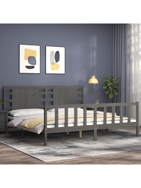 Rám postele s čelem šedý 200 x 200 cm masivní dřevo