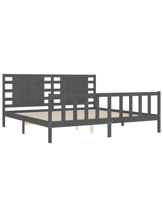 Rám postele s čelem šedý 200 x 200 cm masivní dřevo