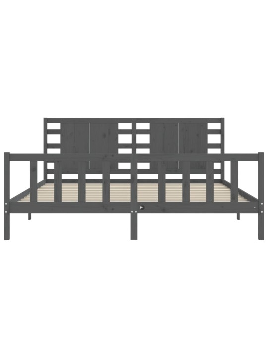 Rám postele s čelem šedý 200 x 200 cm masivní dřevo