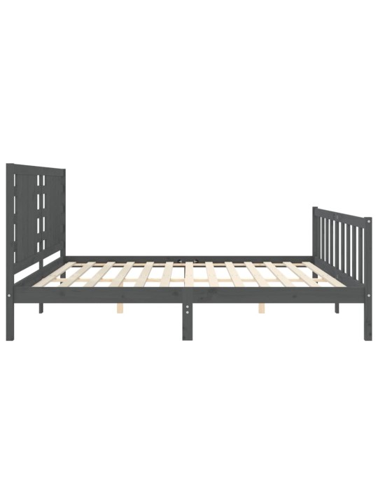 Rám postele s čelem šedý 200 x 200 cm masivní dřevo