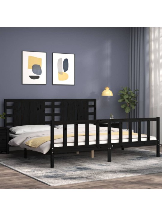 Rám postele s čelem černý 200 x 200 cm masivní dřevo
