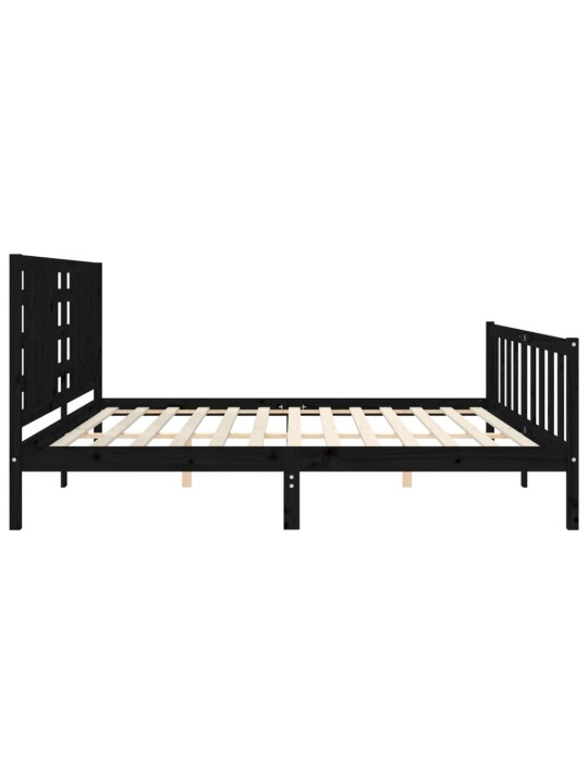 Rám postele s čelem černý 200 x 200 cm masivní dřevo