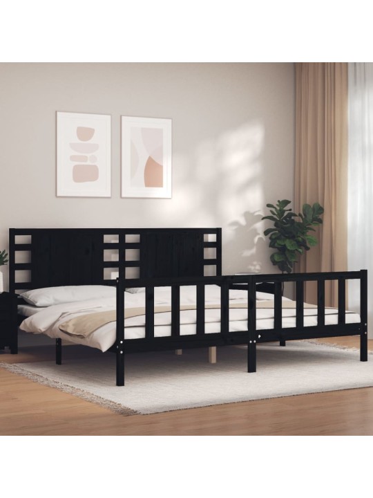 Rám postele s čelem černý 200 x 200 cm masivní dřevo