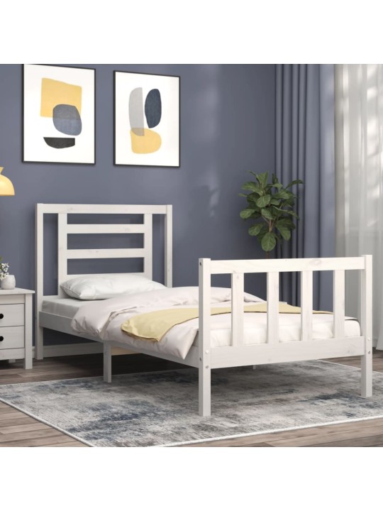 Rám postele s čelem bílý Small Single masivní dřevo