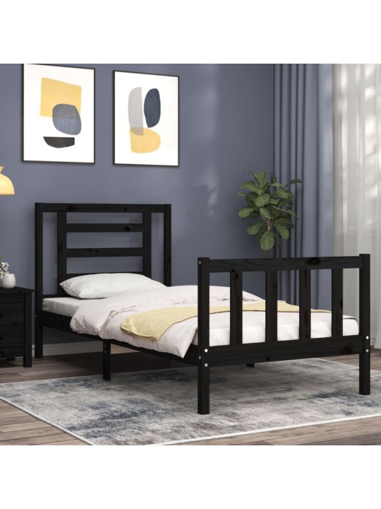 Rám postele s čelem černý 100 x 200 cm masivní dřevo