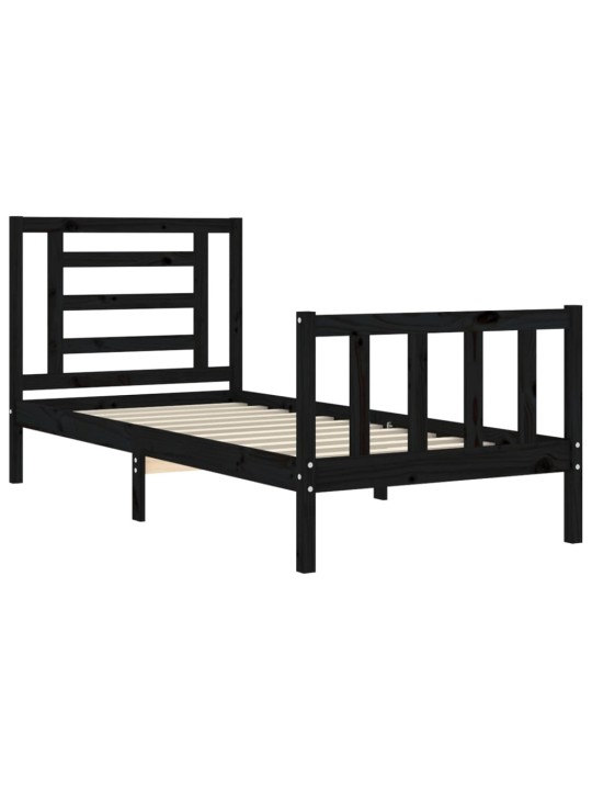 Rám postele s čelem černý 100 x 200 cm masivní dřevo