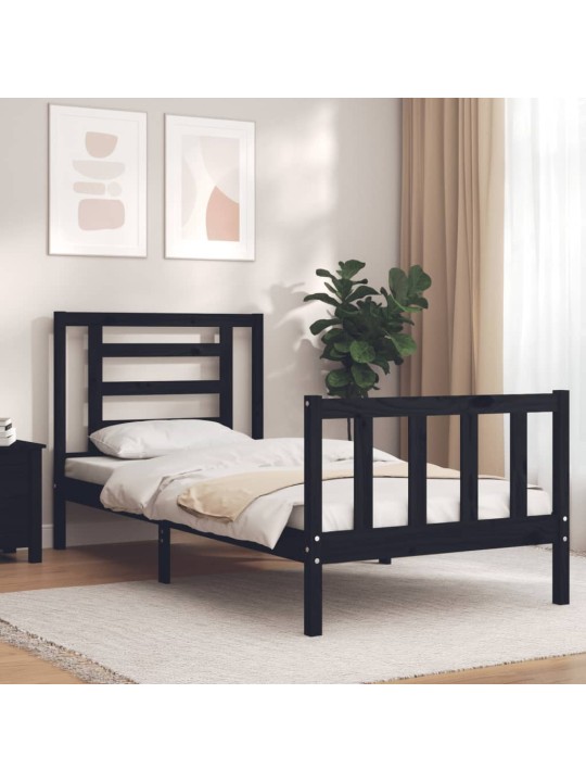 Rám postele s čelem černý 100 x 200 cm masivní dřevo