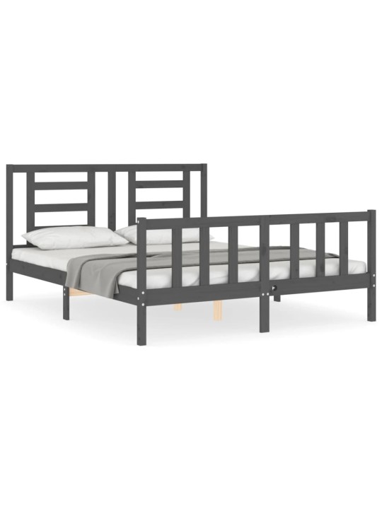 Rám postele s čelem šedý King Size masivní dřevo