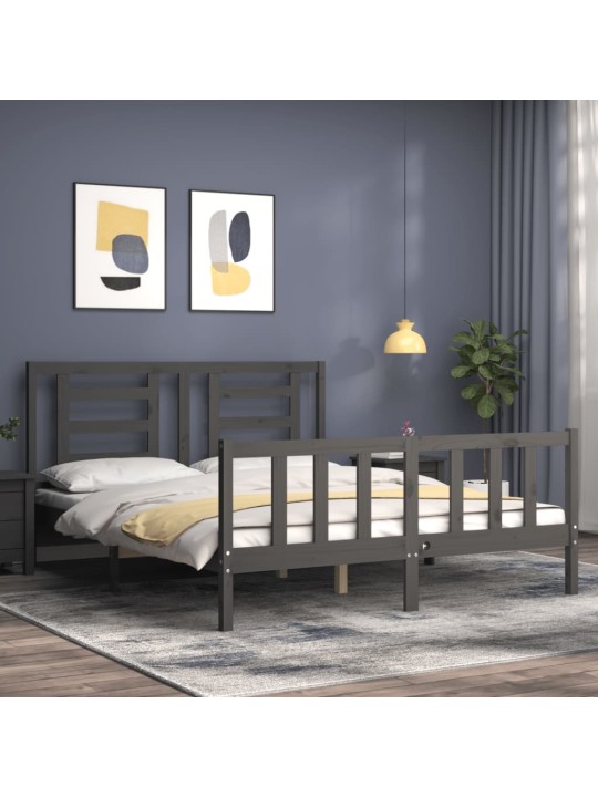 Rám postele s čelem šedý King Size masivní dřevo