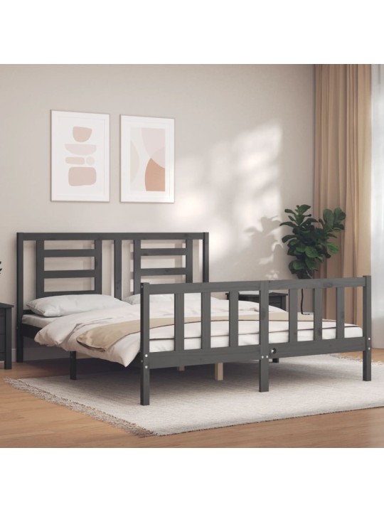 Rám postele s čelem šedý King Size masivní dřevo