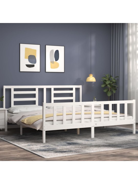 Rám postele s čelem bílý Super King Size masivní dřevo