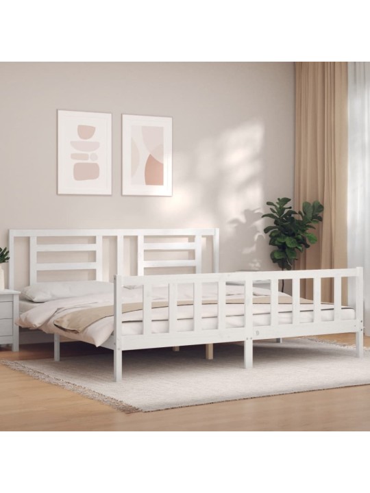 Rám postele s čelem bílý Super King Size masivní dřevo