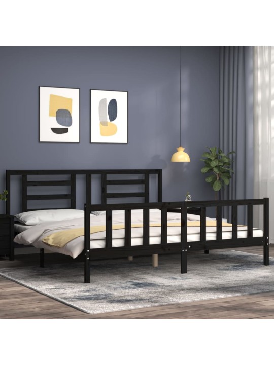 Rám postele s čelem černý 200 x 200 cm masivní dřevo