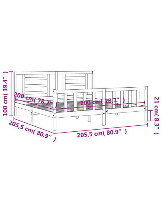 Rám postele s čelem černý 200 x 200 cm masivní dřevo