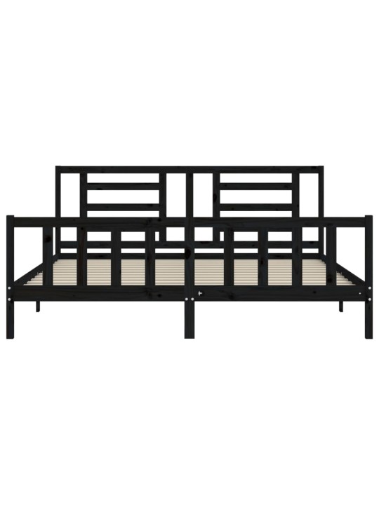 Rám postele s čelem černý 200 x 200 cm masivní dřevo