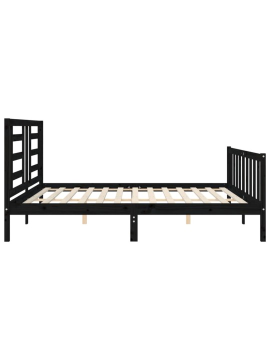 Rám postele s čelem černý 200 x 200 cm masivní dřevo