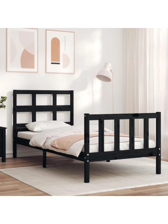 Rám postele s čelem černý Small Single masivní dřevo