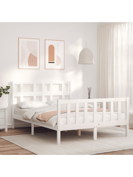 Rám postele s čelem bílý Small Double masivní dřevo