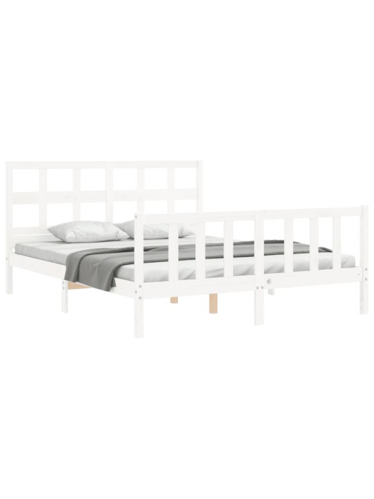 Rám postele s čelem bílý King Size masivní dřevo