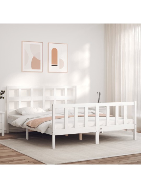 Rám postele s čelem bílý King Size masivní dřevo