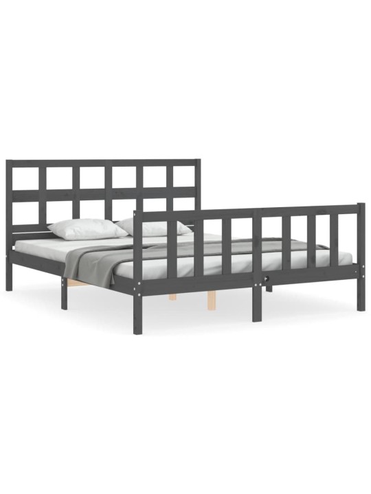 Rám postele s čelem šedý King Size masivní dřevo