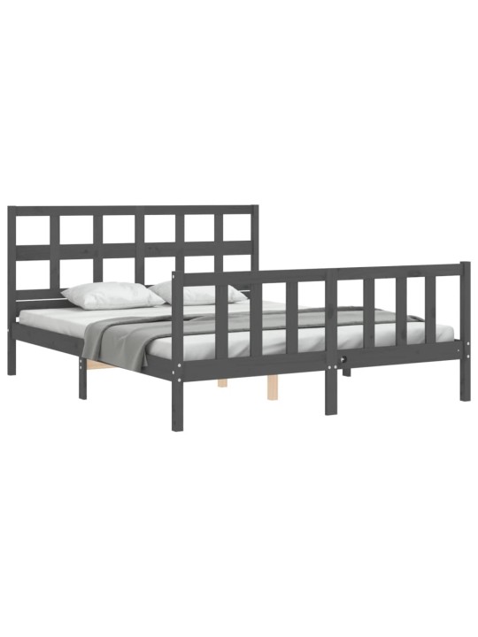 Rám postele s čelem šedý King Size masivní dřevo